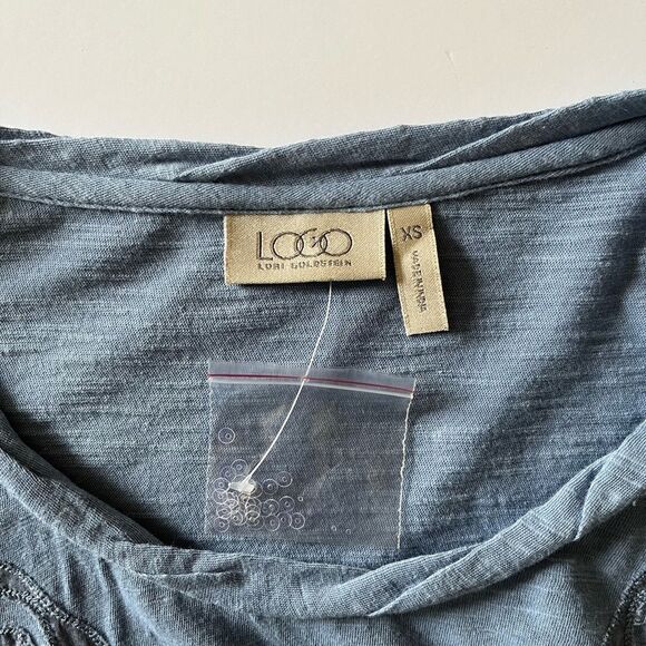 LOGO Lori Goldstein Tunic Tiered Layered Applique Sequin 3/4 Sleeve Blue XS NWOT - Picture 6 of 8